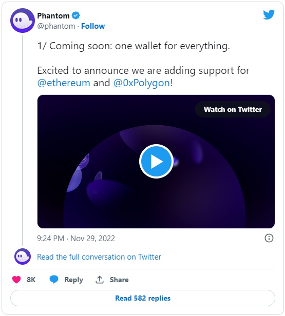 Picture of a tweet from Phantom Wallet
